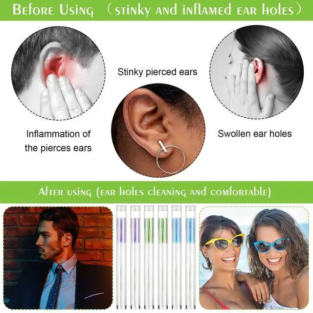 Alt view image 4 of 6 - 360 Pcs Ear Hole Piercing Cleaner Floss,Green, Purple, Blue | Disposable Piercing Aftercare Cleaning Tool for Women Men, More Flexible, Softer And More Comfortable, Easily Remove Odors