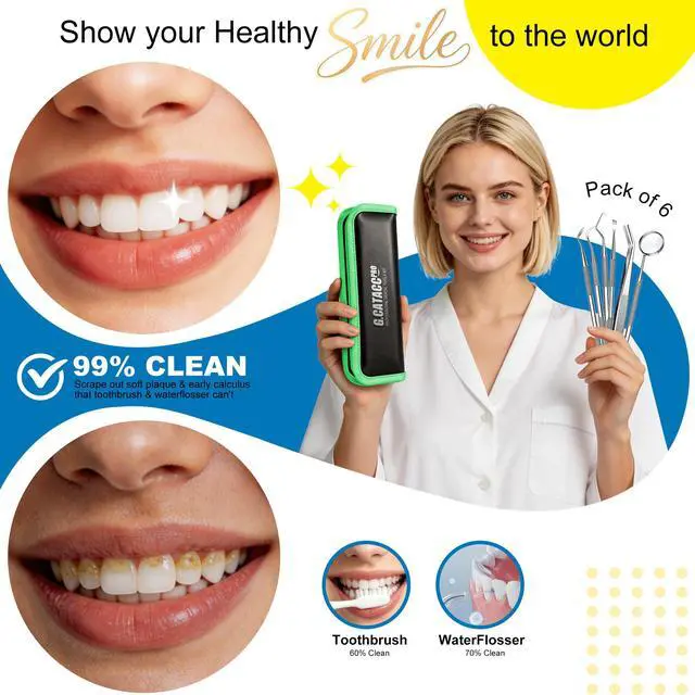 Alt view image 4 of 7 - Dental Pick Tools, Plaque Tartar Remover Teeth Cleaning Kit | Deep Cleaning, 6-in-1 Hygiene Kit, Comfort Grip, Stainless Steel, Dishwasher Safe, Easy for Home Use & Pet, Organized Case