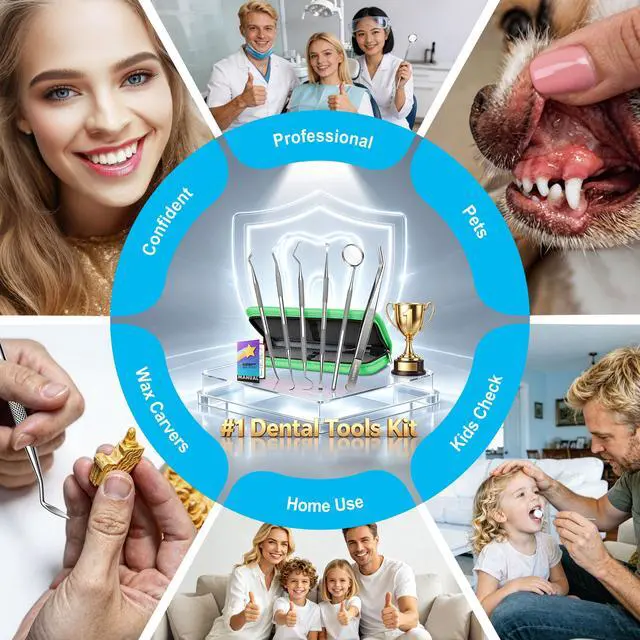 Alt view image 6 of 7 - Dental Pick Tools, Plaque Tartar Remover Teeth Cleaning Kit | Deep Cleaning, 6-in-1 Hygiene Kit, Comfort Grip, Stainless Steel, Dishwasher Safe, Easy for Home Use & Pet, Organized Case