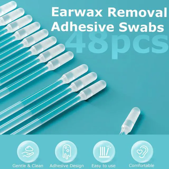 Alt view image 2 of 6 - 48 Pcs Earwax Removal Adhesive Swabs, Silicone Ear Wax Removal Tool | Gentle & Safe Sticky Ear Cleaner Stick for All Ages, Large Reusable Ear Cleaning Kit with Dust-Proof Case (L)