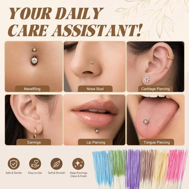 Alt view image 4 of 7 - 360 PCS Disposable Ear Piercing Care Cleaning Kit, Piercing Cleaner Tool for Ear Hole, Ear Hole Cleaning Floss for Girls Women Men | Disposable Ear Piercing Care Cleaning Kit