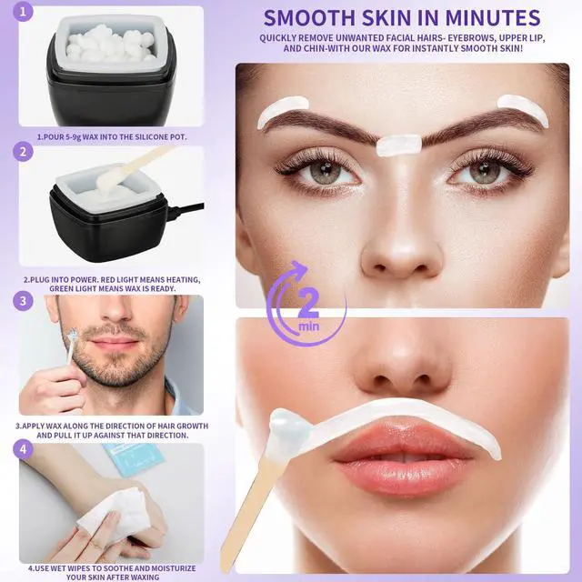Alt view image 2 of 7 - Nose Wax Kit Men, Nose Ear Hair Waxing Kit 100g Wax, 45 Sticks, 2 Silicone Pots, Nose Ear Hair Removal Kit, USB Fast Heat, Smart Constant Temp, Multi-Accessories, Black
