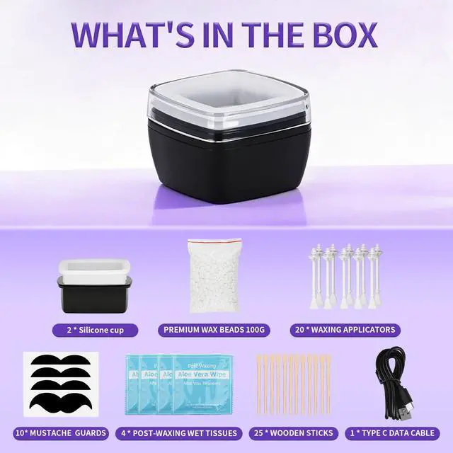 Alt view image 6 of 7 - Nose Wax Kit Men, Nose Ear Hair Waxing Kit 100g Wax, 45 Sticks, 2 Silicone Pots, Nose Ear Hair Removal Kit, USB Fast Heat, Smart Constant Temp, Multi-Accessories, Black