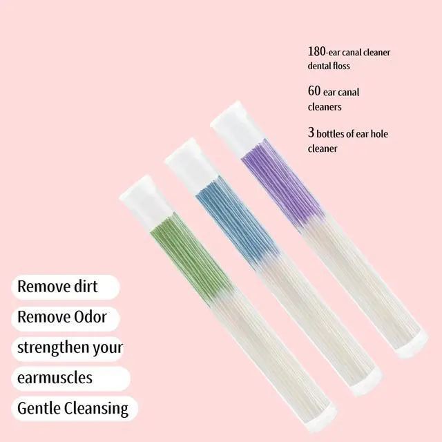 Alt view image 3 of 7 - 180 Pcs Ear Hole Cleaner, Ear Piercing Cleaner Floss, Earring Hole Cleaning Floss, Disposable Piercing Aftercare Cleaning Tool for Women Men (Green Blue Purple)