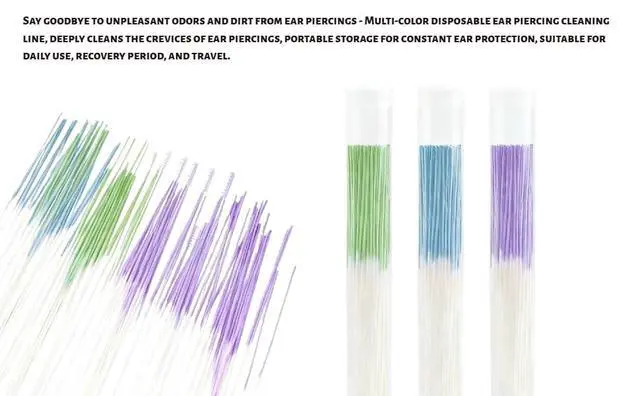 Alt view image 7 of 7 - 180 Pcs Ear Hole Cleaner, Ear Piercing Cleaner Floss, Earring Hole Cleaning Floss, Disposable Piercing Aftercare Cleaning Tool for Women Men (Green Blue Purple)