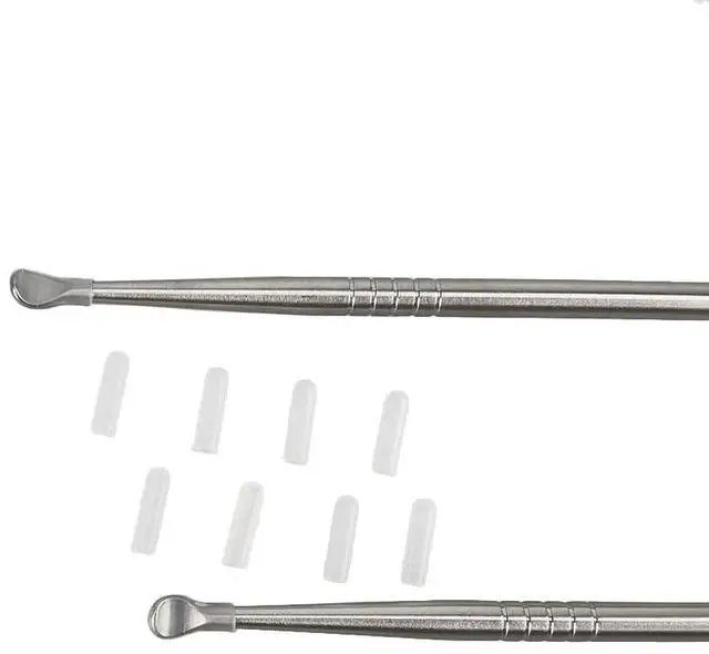 Alt view image 4 of 7 - 2pcs 7" Tonsil Stone Remover Pick, Stainless Steel Oral Cleaner, 10 Caps | Long reach stainless steel pick, scoop + ball end design, 10 soft silicone caps for oral care. Easily regain fresh breath