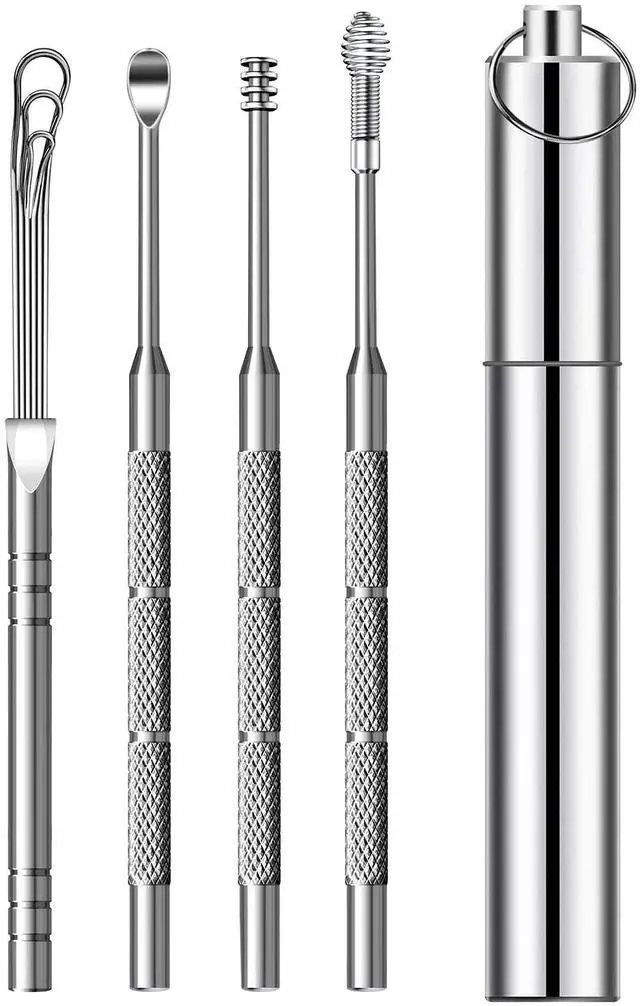 Main image of Ear Pick Earwax Removal Kit, Ear Cleansing Tool Set, Ear Pick Ear Wax Remover Tool,Stainless Steel Ear Cleaner Curette,Earwax Removal Products with Storage Box 4 Pcs Set (Silvery)