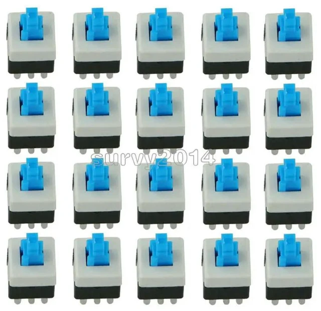 Main image of 10Pcs/Lot 8X8mm Cap Self-locking Type Square Button Switch Blue 100000 Times Service Life