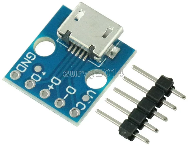 Main image of 5pcs Female MICRO USB to DIP 5-Pin Pinboard 2.54mm micro USB type