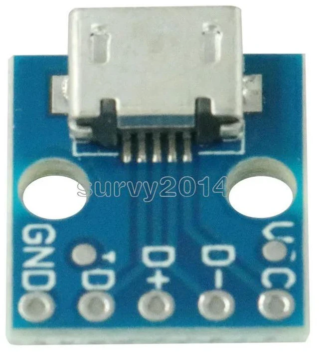 Alt view image 2 of 3 - 5pcs Female MICRO USB to DIP 5-Pin Pinboard 2.54mm micro USB type