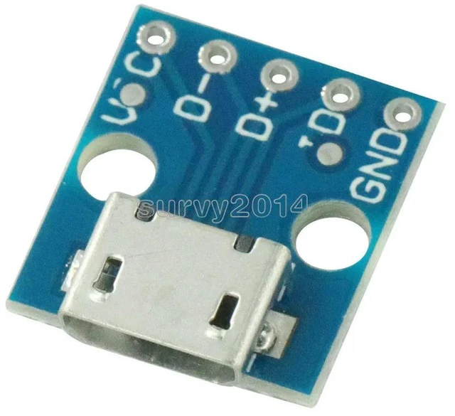 Alt view image 3 of 3 - 5pcs Female MICRO USB to DIP 5-Pin Pinboard 2.54mm micro USB type