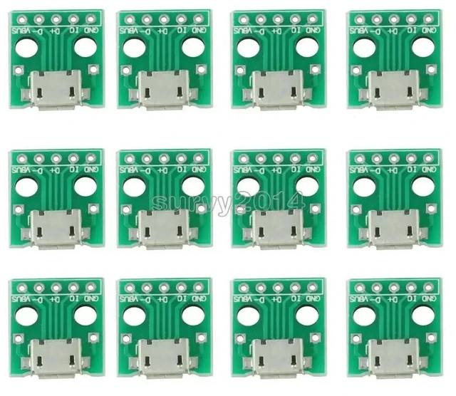 Main image of 10pcs MICRO USB to DIP Adapter 5pin female connector B type pcb converter pinboard 2.54
