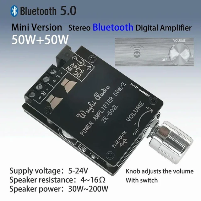 Main image of 2*50W Bluetooth 5.0 Power Amplifier Board Digital Audio HiFi Stereo Dual Channel Class D AMP for Speakers 30W~200W