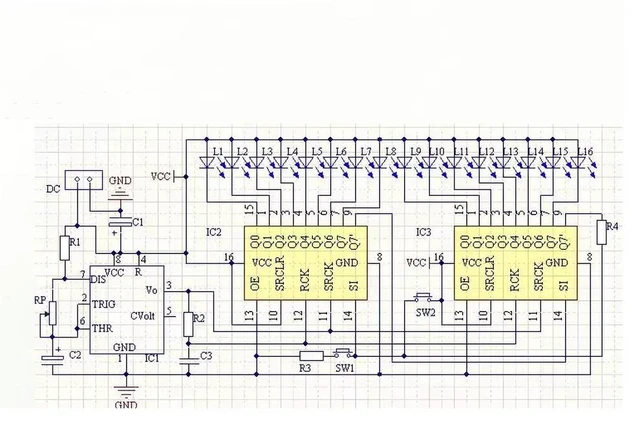 Alt view image 2 of 4 - NE555+74HC595 16Bit 16 Channel Light Water Flowing Lights LED Module Kit DIY Kits 1.5mm Board DIY Small Night Lamp