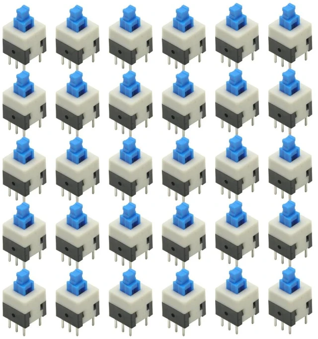Alt view image 2 of 3 - 20 Pcs Micro Push Button Switch, 6 Pin DPDT Self-Locking Power On/Off Latching Switches 8 x 8mm