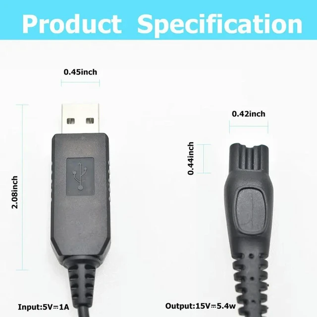 Alt view image 3 of 3 - HQ8505 15V Razor USB Charger Cable for Electric Shaver Series1000 3000 5000 7000 9000 USB Power Wire