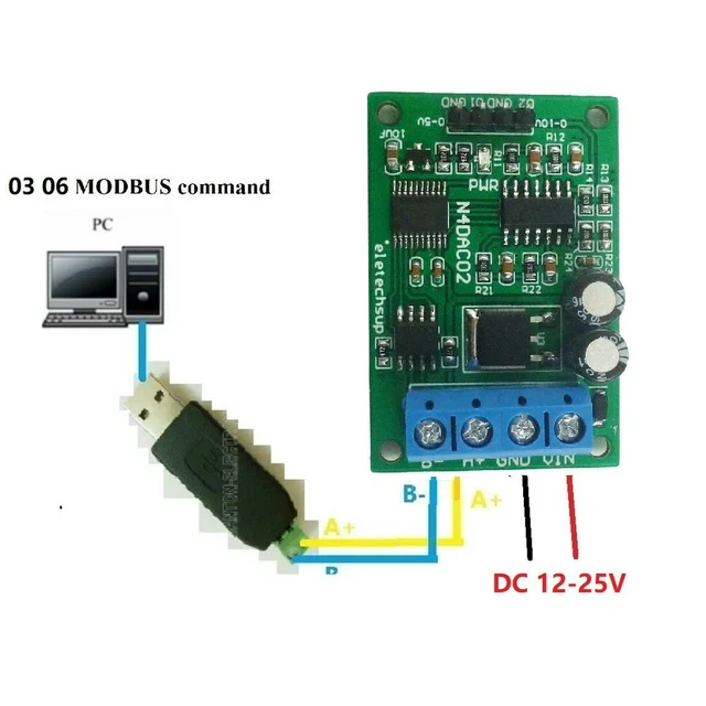 Alt view image 2 of 6 - 1PCS DC 12V 2CH DAC Module 0-5V 0-10V PWM to Voltage Analog Converter RS485 Modbus RTU Board Power Supply For Board