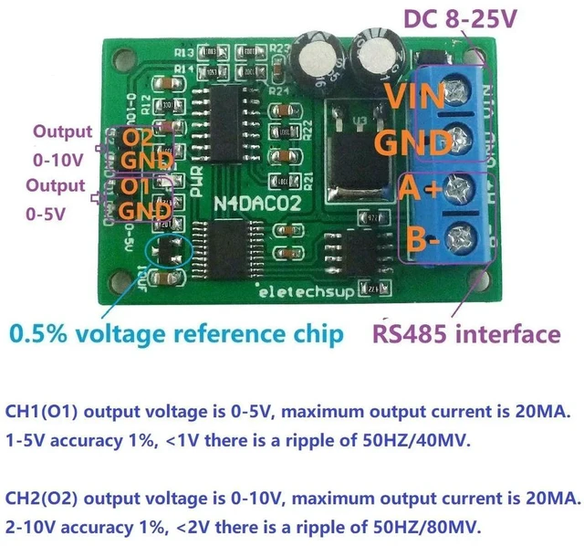 Main image of 1PCS DC 12V 2CH DAC Module 0-5V 0-10V PWM to Voltage Analog Converter RS485 Modbus RTU Board Power Supply For Board