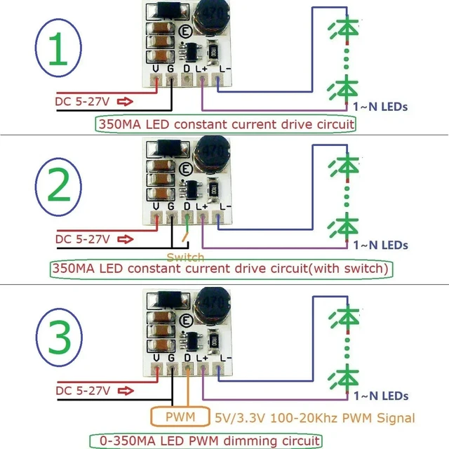 Alt view image 3 of 6 - DC 5V-27V 350mA Step-down LED Driver Module Adjustable PWM Controller DC-DC Buck Constant Current For Board Module