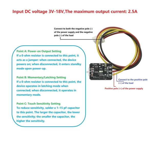 Alt view image 2 of 6 - Capacitive Touch Switch Module 3V-15V 12V 2A - Reversible Polarity Protection, Latching/Momentary Mode, LED Relay Driver