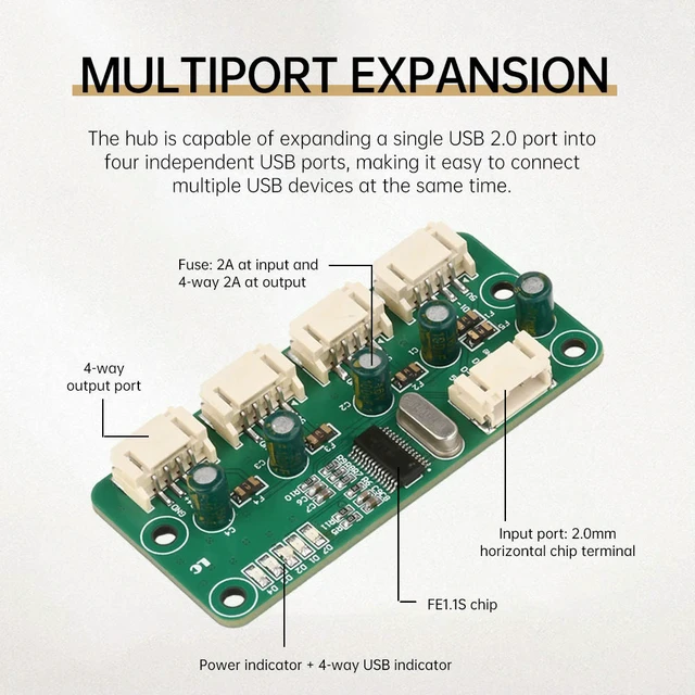 Alt view image 2 of 3 - DC 5V 1 To 4 Port Ph2.0 Interface Version USB 2.0 Hub Module No Drive USB Splitter Multi Port Expansion Board USB Devices