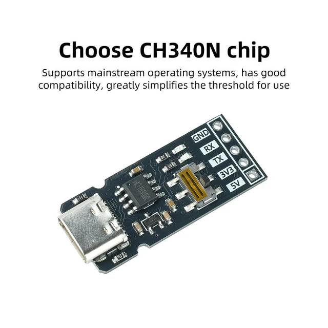 Alt view image 2 of 6 - CH340N USB-to-TTL Serial Port Module USB TO UART TTL 3.3V/5V Level Converter RX/TX Download Debugging Tools