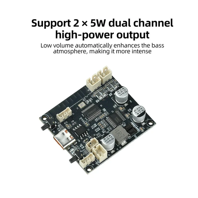 Alt view image 2 of 6 - 2*5W Amplifier Module 6.0 Dual Channel Bluetooth Low-Power Low Volume Bass Enhancement Integrated Charg Boost 3.7V Type C