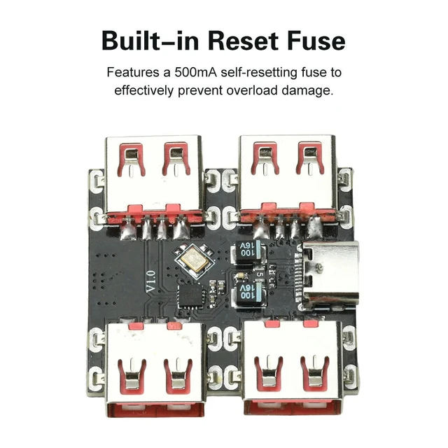 Alt view image 2 of 6 - XL334P4 USB2.0 4-port Controller Expansion Module USB 2.0 to 4 Channel Way Splitter USB-HUB Type-C Extender Board 40MB/S