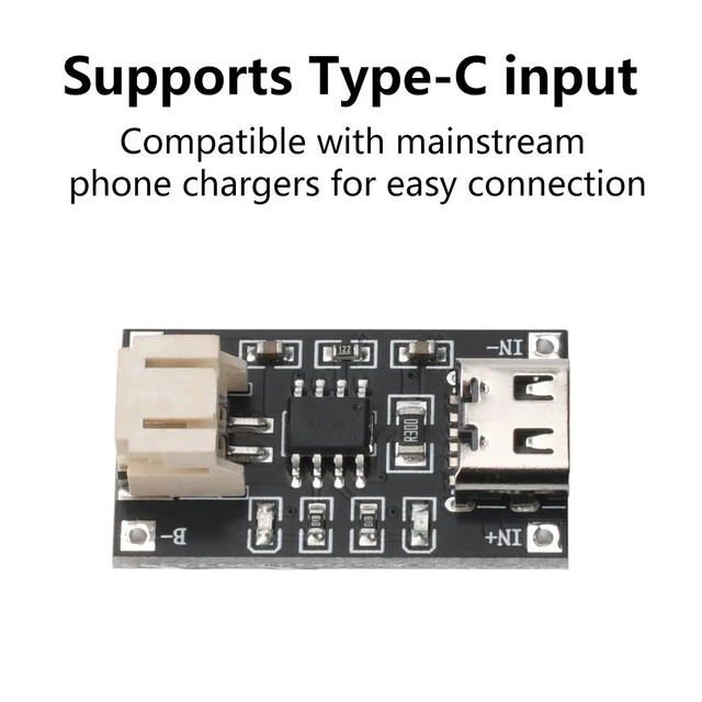 Alt view image 2 of 6 - TP4056 3.7V Lithium Charging Module 1A USB Type C Port PH2.0 Terminal Overcurrent Protection Board Detector Module