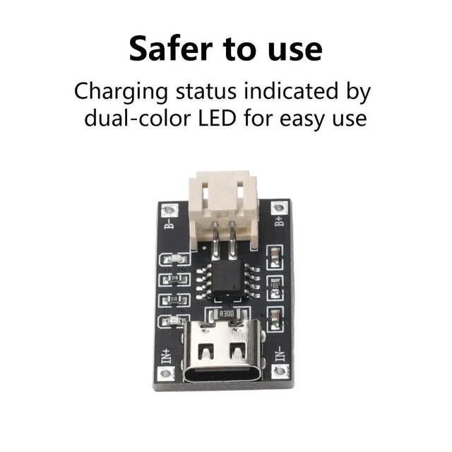 Alt view image 3 of 6 - TP4056 3.7V Lithium Charging Module 1A USB Type C Port PH2.0 Terminal Overcurrent Protection Board Detector Module