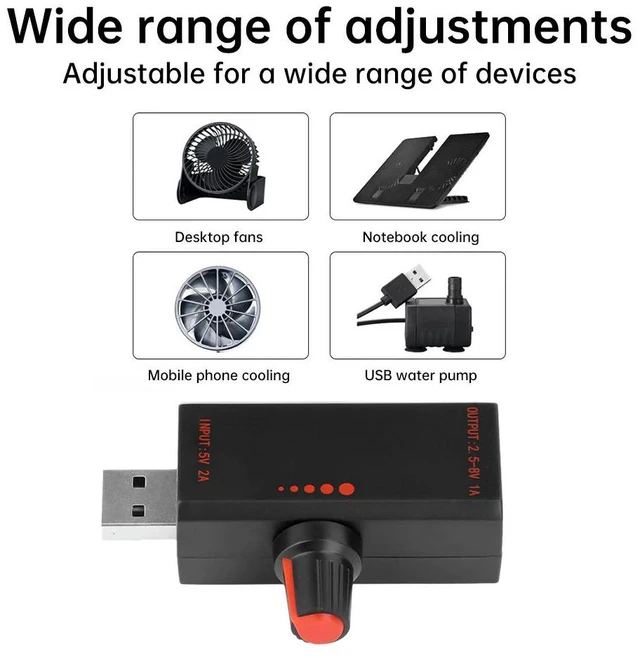 Alt view image 3 of 6 - 5W DC 5V 2A High Power Stepless Speed Controller Adjustable Control Fan Cooler Type C USB Fan Speed Radiator Accessories