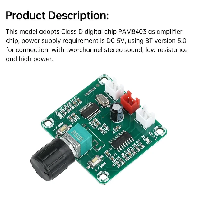 Alt view image 3 of 6 - PAM8403 Audio Amplifier Board Dual Channel Stereo Amplifier Board HW-894 Bluetooth 5.0 Digital Amplifier Board 5W+5W