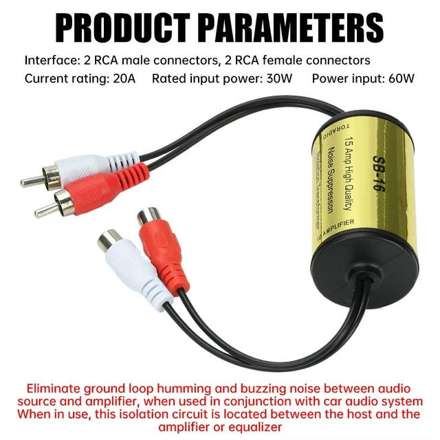 Alt view image 3 of 6 - Audio Noise Filter Ground Loop Isolator for RCA Eliminate Hum Buzz Static Car Home Stereo System Car Audio Filter Accessories