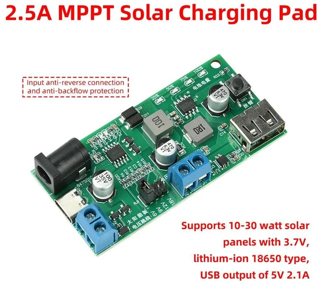Alt view image 3 of 3 - MPPT Solar Charger Control Board DC5-18V 2.5A Solar Panel Regulator Module USB for 3.7V Lithium Charge Type C