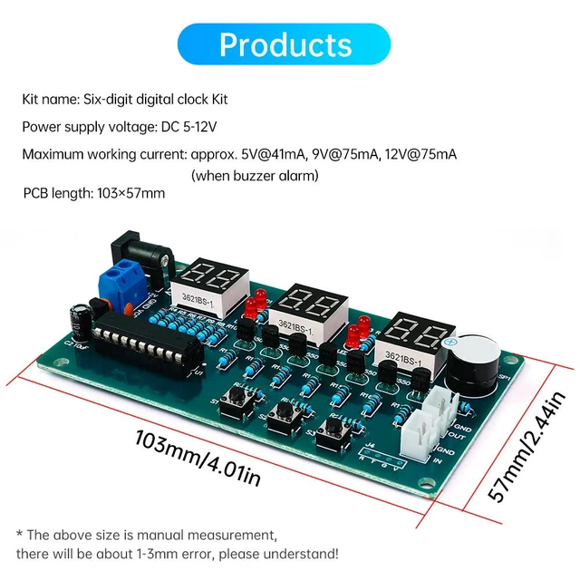 Alt view image 2 of 3 - Six Digit Red Display Digital Clock Module DC 5-12V Electronic Kit 51 Microcontroller Welding Practice DIY Spare Parts