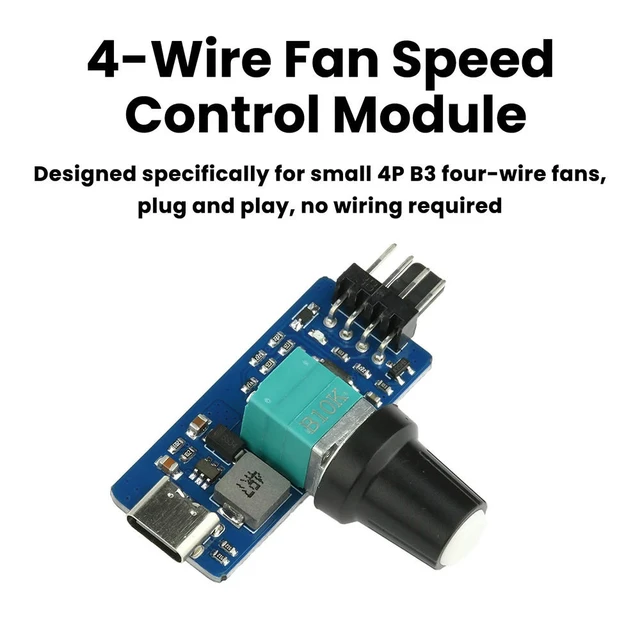 Alt view image 3 of 3 - 4 Wire Fan Speed Regulation Module PWM Speed Regulator Small 4P B3 DIY Water Cooled Cooling Type C USB Power Supply