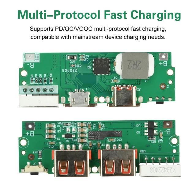 Alt view image 2 of 3 - 22.5W Fast Charging Mainboard Power Bank DIY Module Lithium Charger Board Circuit Protection 3.7V TypeC/USB/Micro USB