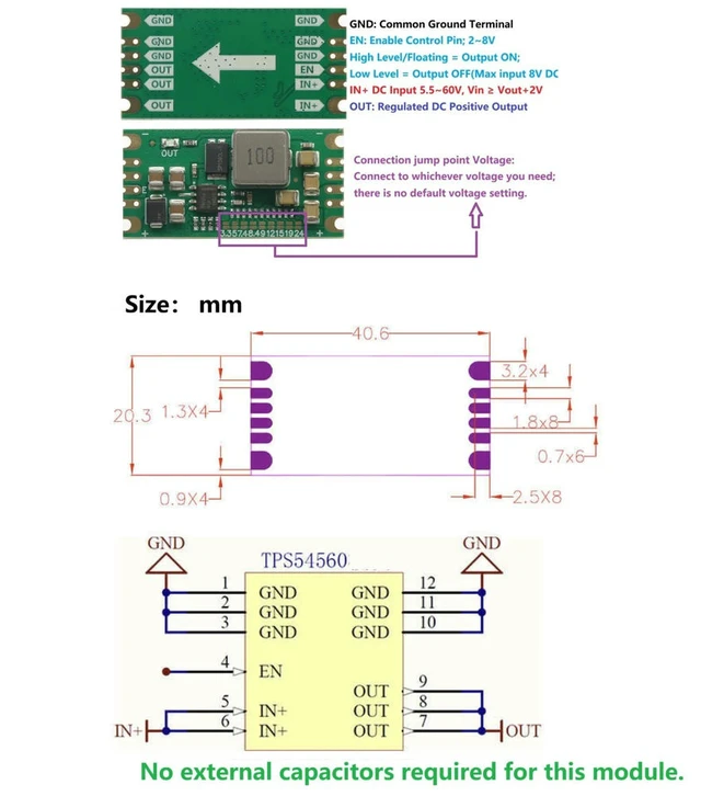 Alt view image 2 of 3 - TPS54560 Step Down Buck Converter Module 5.5V-60V to 3.3V 5V 7.4V 8.4V 9V 12V 15V 24V 5A DC-DC Step-Down Power Supply