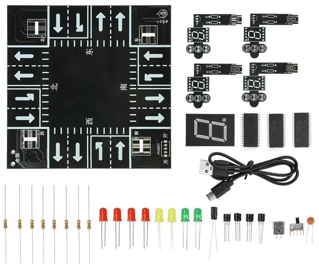 Main image of DC 5V Traffic Light DIY Kit Educational Toy Signal Light Soldering Practice Features LED Digital Display Micro USB