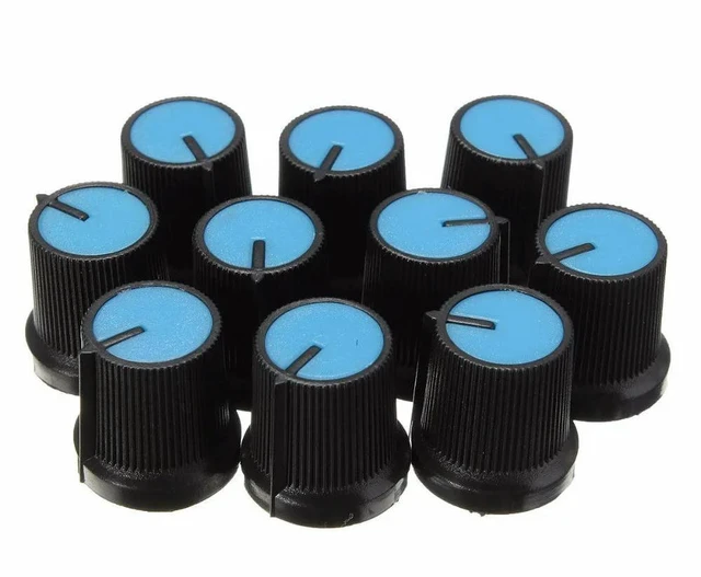 Main image of 10PCS Black Knob Blue Face Plastic for Rotary Taper Potentiometer Hole 6mm