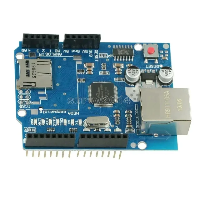 Alt view image 3 of 6 - Ethernet Shield W5100 For Main Board RJ45 UNO ATMega 328 1280 MEGA2560 Network Expansion Board Module With Micro SD Slot