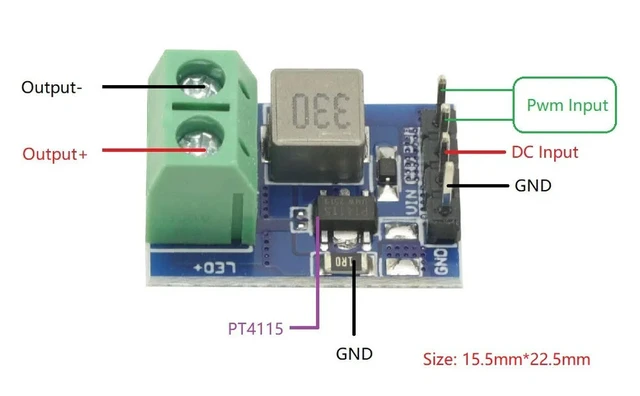 Alt view image 3 of 3 - 1Pcs PT4115 1-10S LED Constant Current Board Driver Output Module DC 12V PWM LED Dimming Step-Down Constant Current Board Module