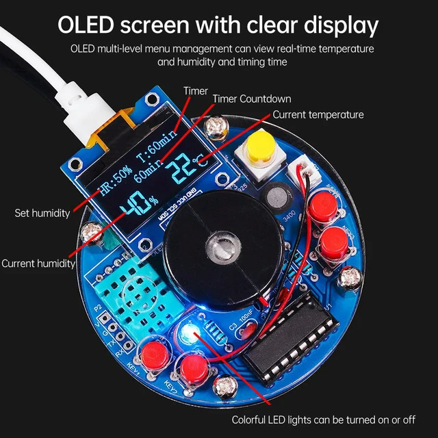Alt view image 2 of 3 - USB Humidifier Atomizing OLED Display Temperature Humidity Spray Circuit Board DIY Kit Manufacturing Welding Exercise Parts 5V