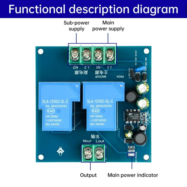 Alt view image 3 of 3 - AC 90-220V 2 Way Power Automatic Switcher 30A Dual Power Supply 2 in 1 Out Power Outage Conversion Module Emergency Disconnector