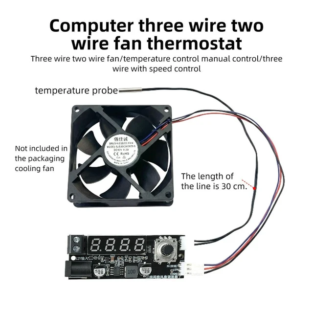 Alt view image 2 of 3 - 2/3 Wirn Speed Controller DC 12V 3A Digital Display With Temperature/RPM Display Adjustable Output Voltage