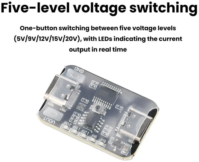 Alt view image 2 of 6 - PD2.0 Fast Charging Deceiver 5V 9V 12V 15V 20V 5A Deception Module Adjustable Voltage Aging Test Output Type C