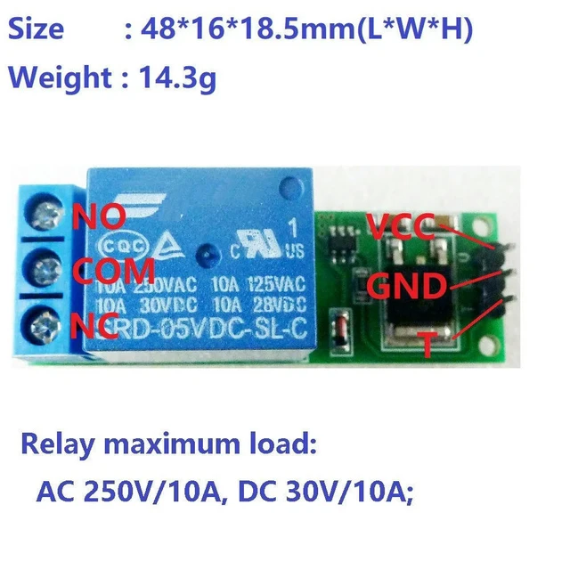Alt view image 3 of 3 - Relay Module, 6-24V Flip-Flop Latch Relay Bistable Self-locking Low Pulse Trigger Module