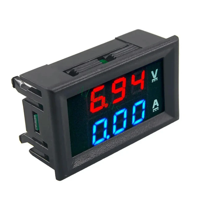 Alt view image 2 of 2 - Mini Digital Voltmeter Ammeter DC 100V 10A Panel Amp Volt Current Meter Tester 0.28" Blue + Red Dual LED Display With Lines