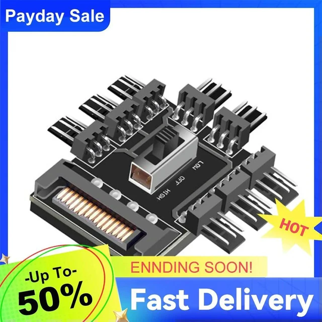 Main image of Multi Way Splitter Cooling Fan Hub SATA 1 to 8 3Pin 12V Power Suppply Cooler