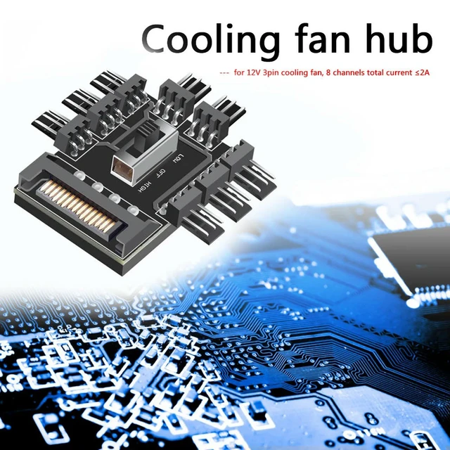 Alt view image 3 of 3 - Multi Way Splitter Cooling Fan Hub SATA 1 to 8 3Pin 12V Power Suppply Cooler